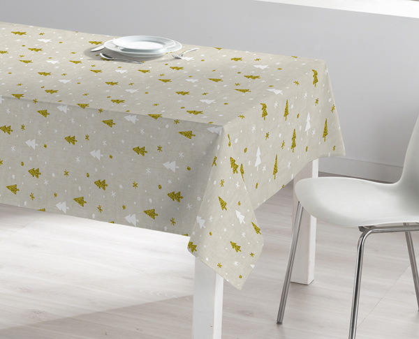 MANTEL ANTIMANCHAS NAVIDAD ABETOS 81174 DINTEX 140X250 CM
