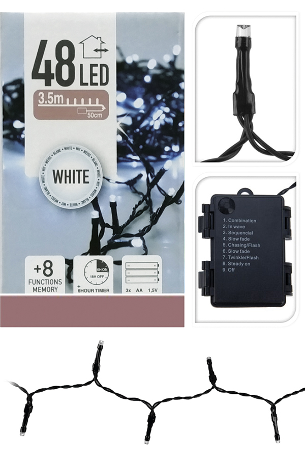 GUIRNALDA A PILAS MULTIFUNCION 48 LEDS LUZ BL FRIO 71326 - 4 M