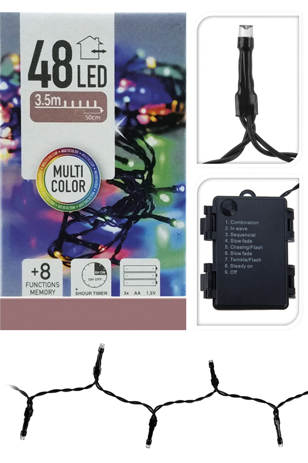 GUIRNALDA A PILAS MULTIFUNCION 48 LEDS LUZ MULTICO 71327 - 4 M