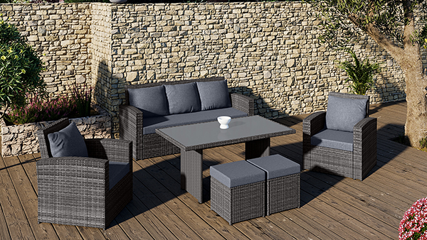 CONJUNTO RATAN SINTE/ACERO MAYENCE SALONR282 SUNJOY 170X86X59C