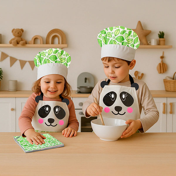 DELANTAL+GORRO+2PAÑOS PANDA INFANTIL 11088 VIGAR -